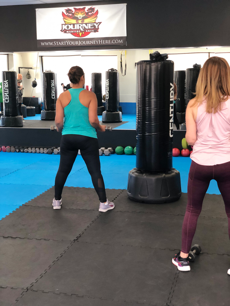 Fitness Kickboxing women using weights